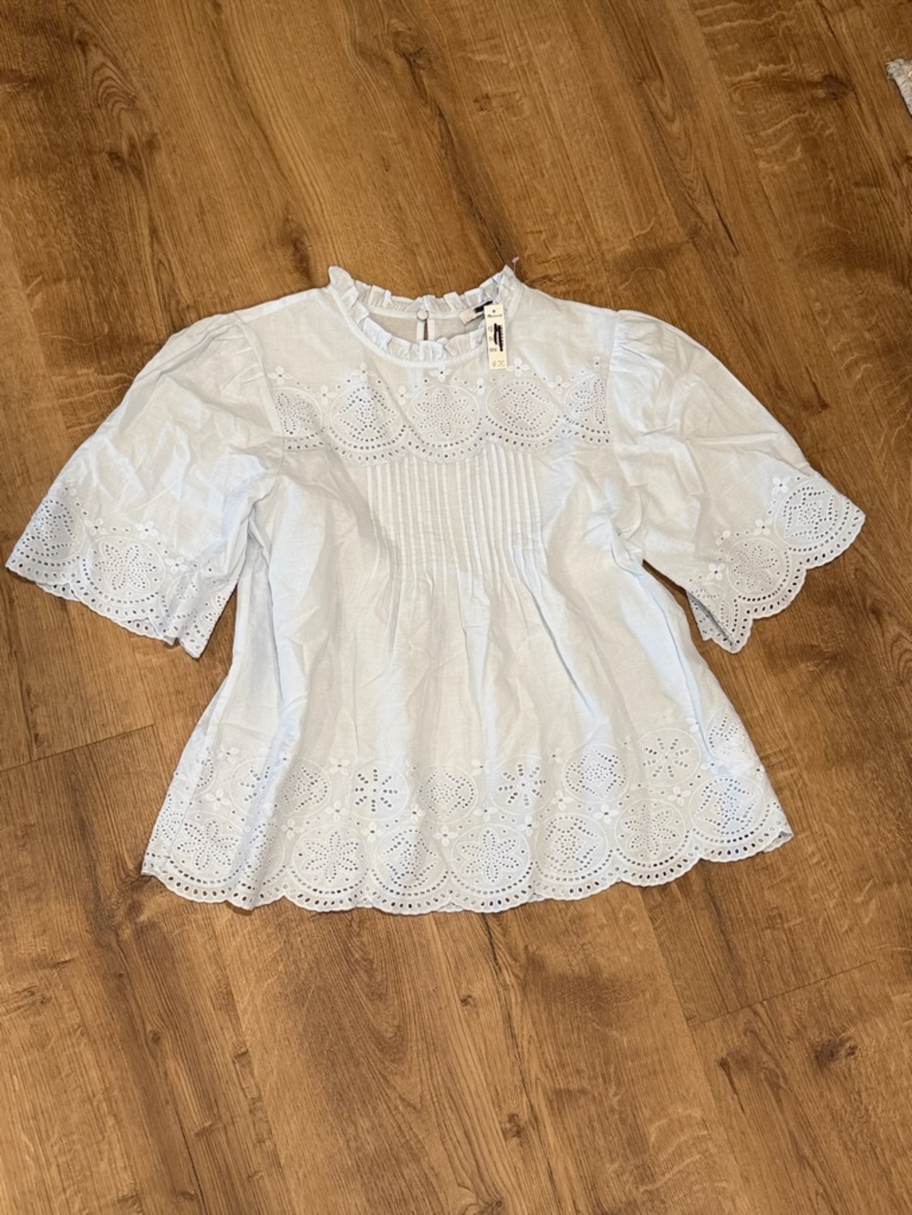 Madewell Embroidered Pintuck High-Neck Top - Picture 7 of 7